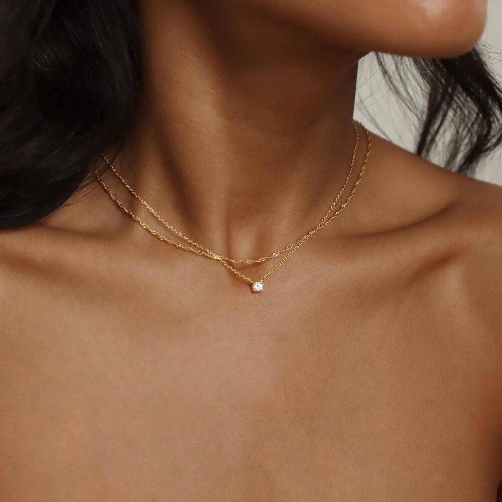 Dainty 14k Gold Plated/Silver Cubic Zirconia Necklaces for Women, Simple CZ Jewe - Picture 8 of 9